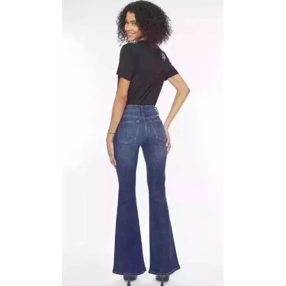 KanCan High Rise Flair Jean Size 5 Medium Wash KC7189M Distressed Bell Bottoms